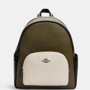 Coach Court Leather Backpack In Color Block Kelp